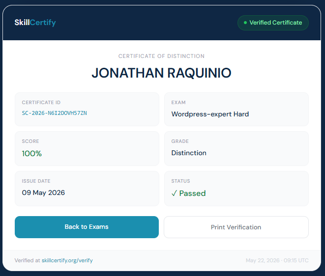 WordPress Expert certificate